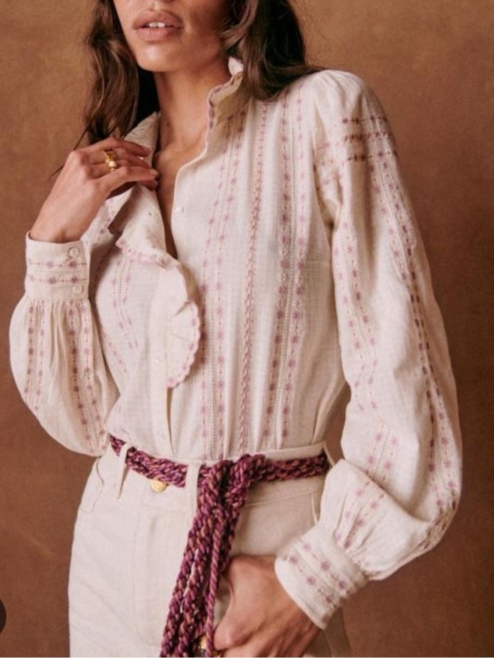 Sézane Chlo Shirt in Ecru Pink